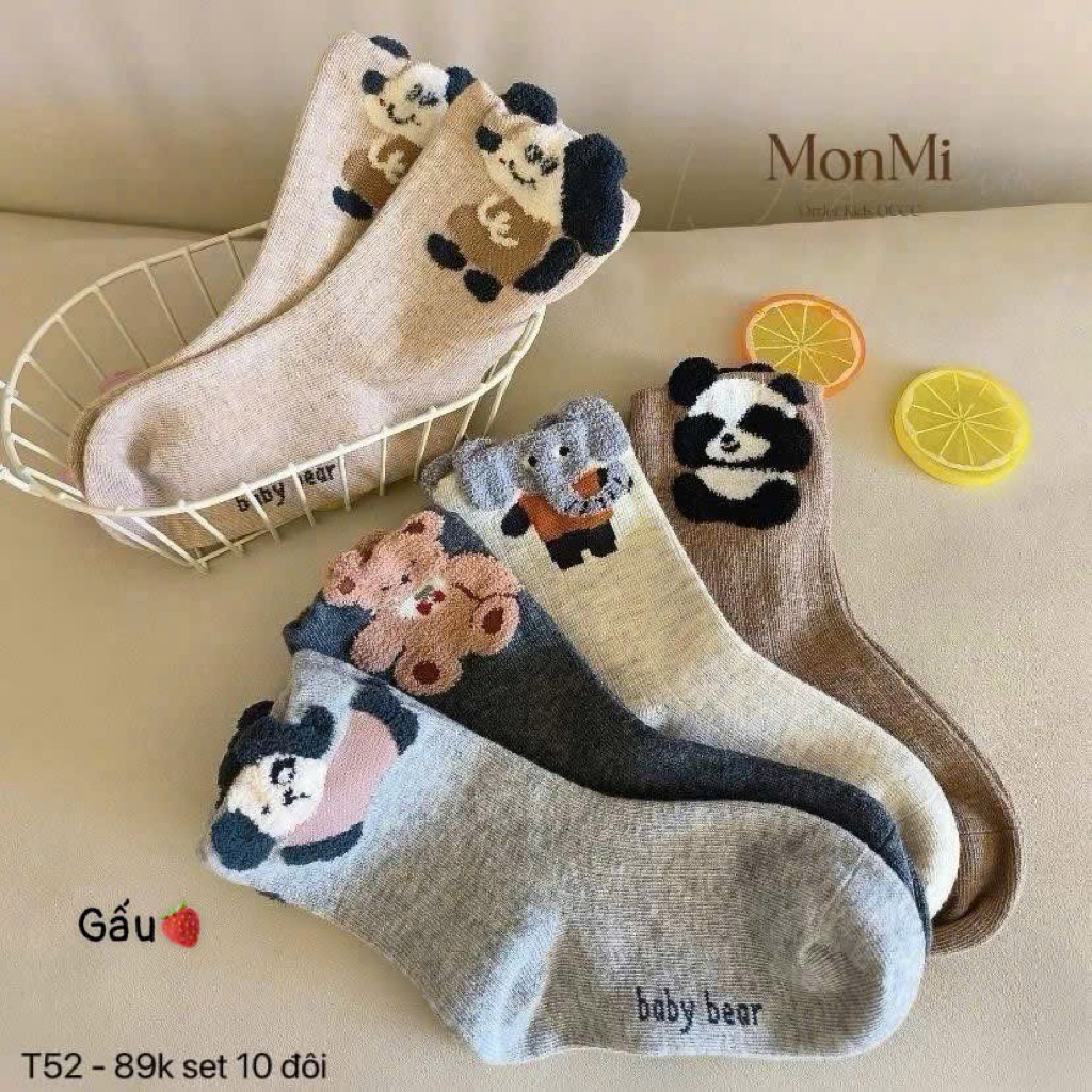 Set 10 đôi tất cotton cute cho bé 1-12 tuổi
