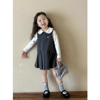 [B&G] Sét yếm áo trắng dài tay váy yếm màu xám cá tính cho bé gái từ 10-45kg(2-12 tuổi)