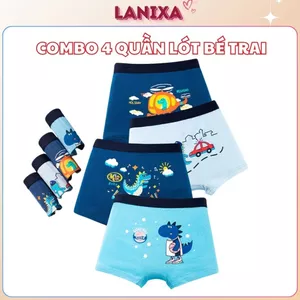 COMBO 4 Quần sịp đùi bé trai cao cấp chất cotton êm ái họa tiết chú khủng long đáng yêu LANIXA L1018
