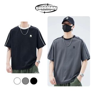 Áo Thun Nam Cổ Tròn Ngắn Tay Chất Liệu Vải Cotton Thêu Phối Màu Viền Né Thời Trang G17