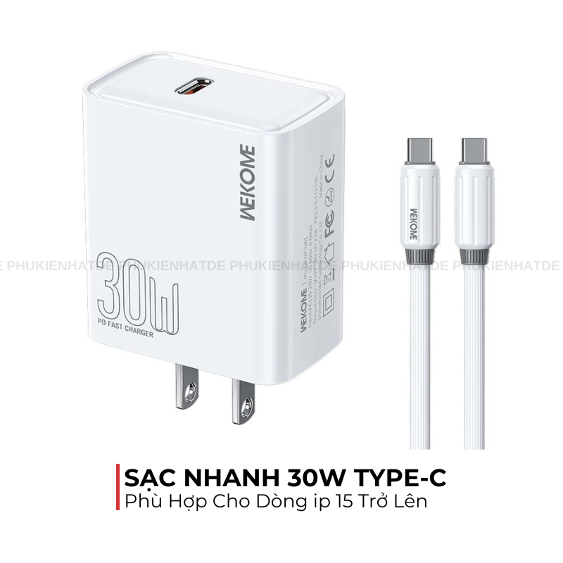 Bộ Sạc WEKOME WP-U61 30W Chính Hãng – Sạc Nhanh PD Type-C, Nhỏ Gọn Tiện Lợi Kèm Cáp Chống Rối