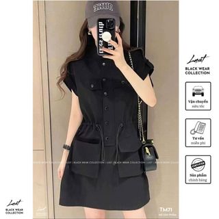 Váy sơ mi dáng xuông phối túi hộp dây rút eo siêu tôn dáng LUST phong cách trẻ trung năng đông TM71