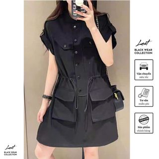 Váy sơ mi dáng xuông phối túi hộp dây rút eo siêu tôn dáng LUST phong cách trẻ trung năng đông TM71