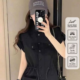 Váy sơ mi dáng xuông phối túi hộp dây rút eo siêu tôn dáng LUST phong cách trẻ trung năng đông TM71