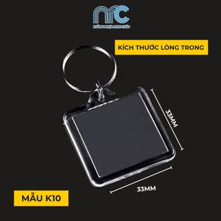 50 Phôi móc khoá, Phôi móc khoá trong suốt 2 mặt - Đa dạng kích thước (Không in nội dung)