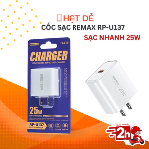 Củ Sạc Nhanh Remax RP-U137 25W PD1C – Kiddy Series, Hỗ Trợ PPS / QC / PD