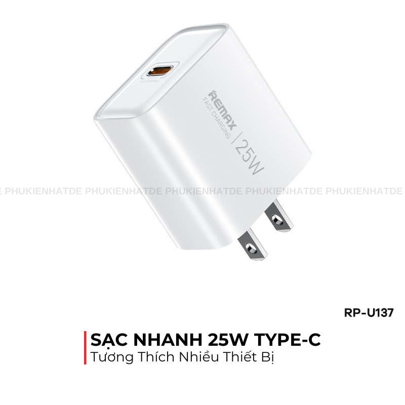 Củ Sạc Nhanh Remax RP-U137 25W PD1C – Kiddy Series, Hỗ Trợ PPS / QC / PD
