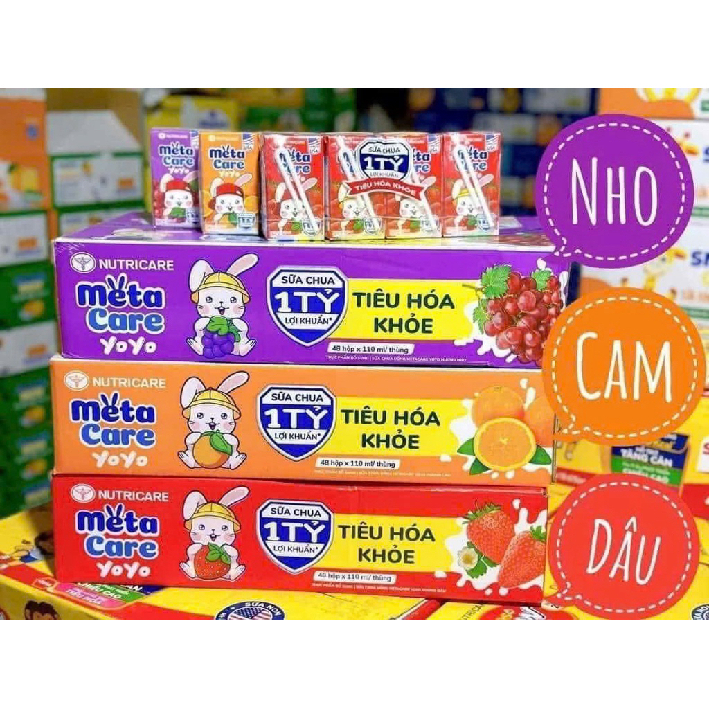 {Hot} Sữa metacare Yoyo Cam-dâu-nho 110ml 1 thùng 48hộp - dành cho bé