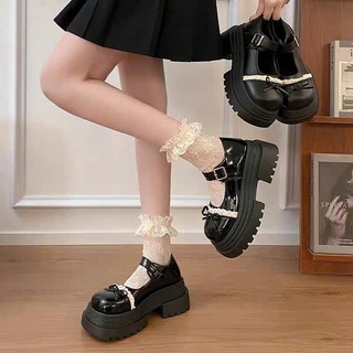 Giày Đốc Nữ Cao 6 Phân Viền Ren Đính Nơ Siêu Xinh Hot Trend 2025