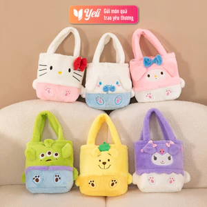Túi xách lông mịn Kuromi, Melody, Túi đeo vai vuông xách tay lông nhung dễ thương nhỏ gọn Yeli Shop