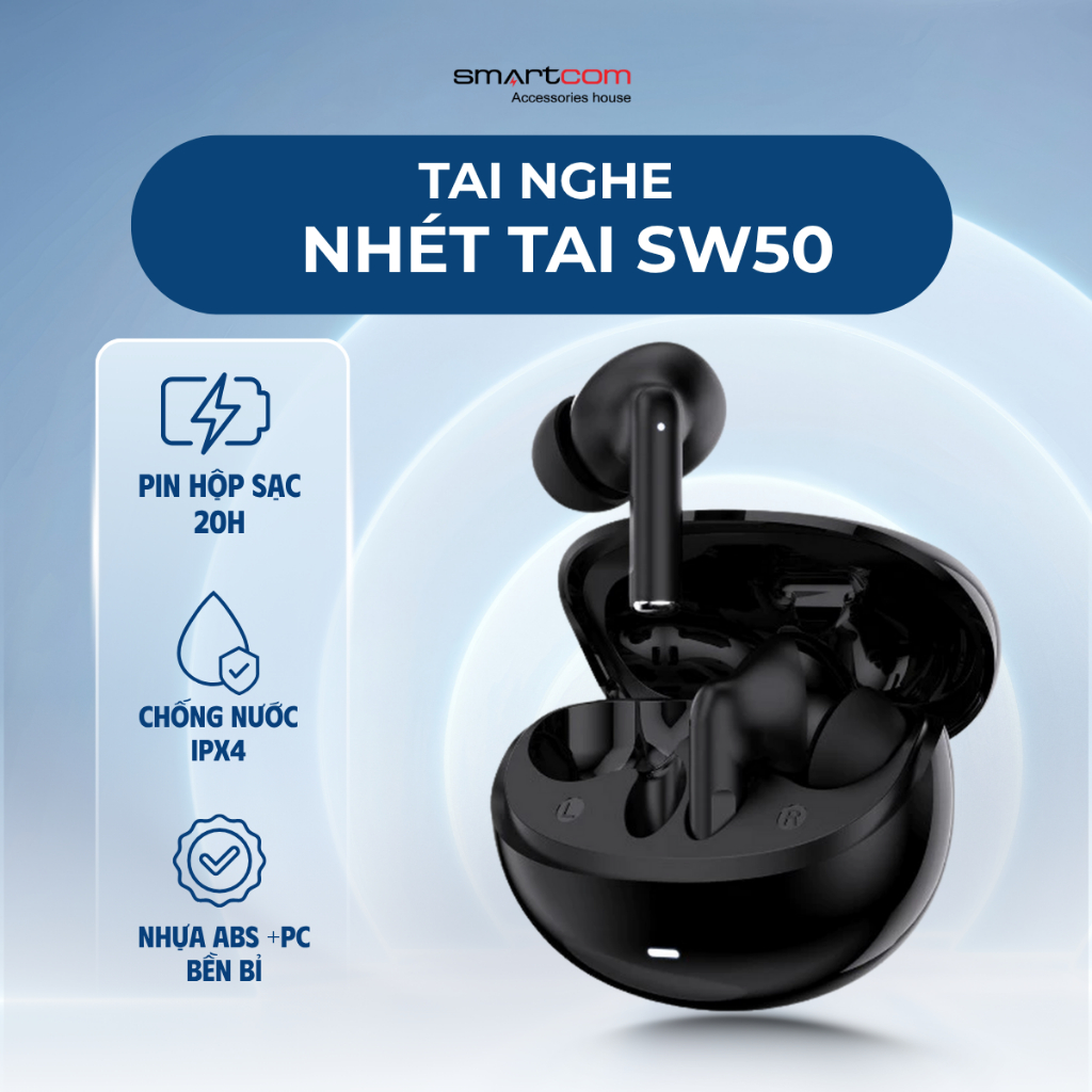 Tai Nghe Nhét Tai Smartcom SW50 Bluetooth 5.4 Chống Nước IPX4 Bass Mạnh ...