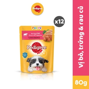 Thức Ăn Cho Chó Con Dạng Sốt PEDIGREE NutriDefence - Vị Bò, Trứng và Rau (80g, 12 Gói)