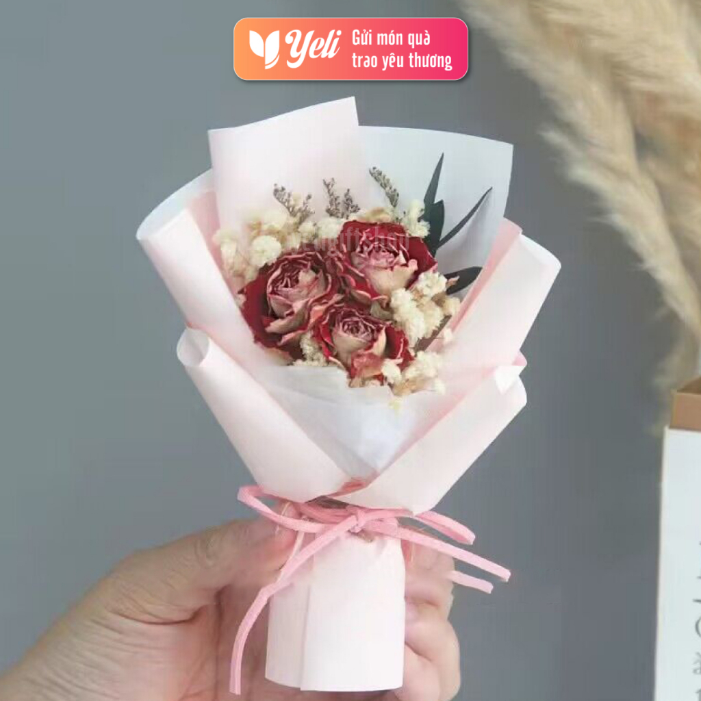 Bó hoa hồng mini trang trí quà tặng, hoa vĩnh cữu mini tặng người yêu, bạn bè