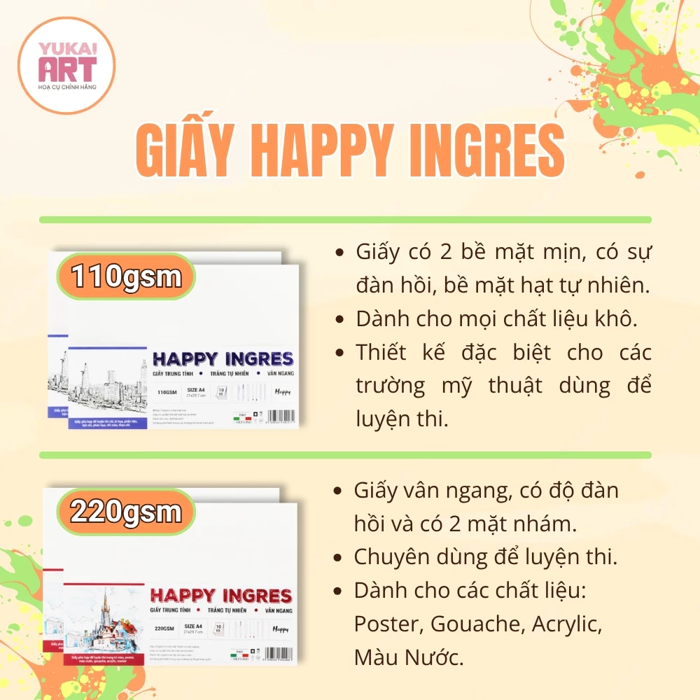 [Hỏa tốc HCM] Giấy Vẽ Màu Nước, bột, gouache, acrylic HAPPY vân Cold 300gsm & Sổ Lò xo 250gsm SALE