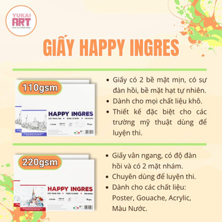 [Hỏa tốc HCM] Giấy Vẽ Màu Nước, bột, gouache, acrylic HAPPY vân Cold 300gsm & Sổ Lò xo 250gsm SALE
