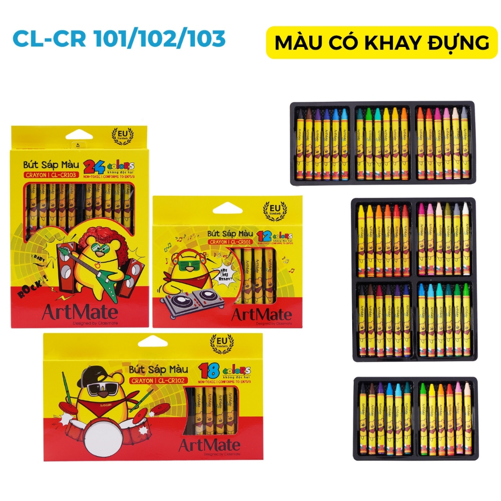 Bút Sáp Màu 12/18/24 Màu Tươi Sáng, Tô Mịn, An Toàn Cho Bé Tập Tô, Vẽ Tranh, Màu Vẽ Học Sinh