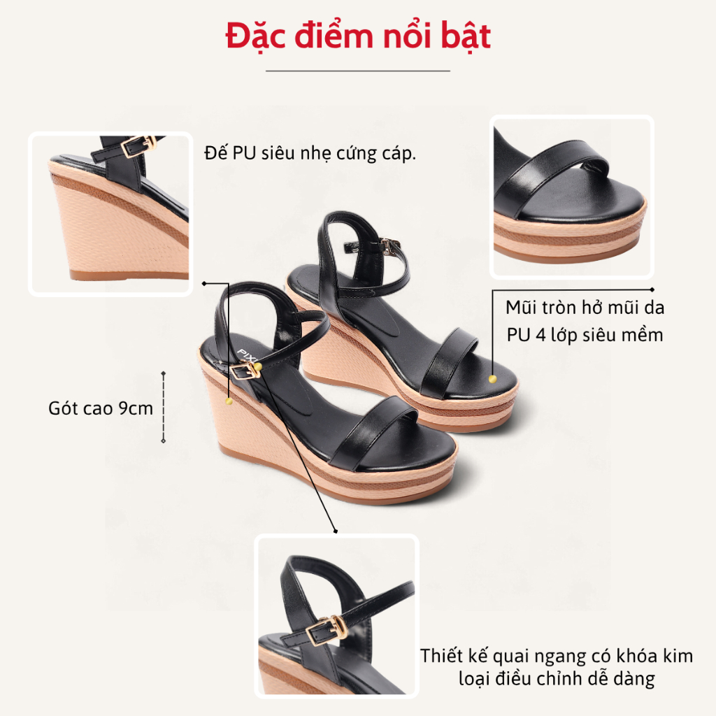 [Form nhỏ tăng size] Giày Sandal Nữ Đế Xuồng 9cm Quai Ngang Pixie H100