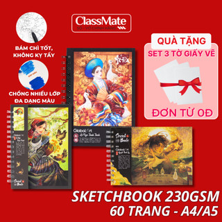 Sổ Sketchbook GLOBAL ART 230GSM, Sổ Vẽ Phác Thảo Không Kỵ Tẩy 60 Trang A4 A5 Lên Màu Tốt Bám Chì Chất Lượng