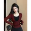 Áo Thun Dài Tay Phối 2 Lớp Đỏ Đen RANSHI Tiểu Thư Hotgirl Dễ Phối Đồ Cotton Mềm Mát - RA339