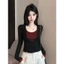 Áo Thun Dài Tay Phối 2 Lớp Đỏ Đen RANSHI Tiểu Thư Hotgirl Dễ Phối Đồ Cotton Mềm Mát - RA339