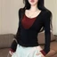 Áo Thun Dài Tay Phối 2 Lớp Đỏ Đen RANSHI Tiểu Thư Hotgirl Dễ Phối Đồ Cotton Mềm Mát - RA339