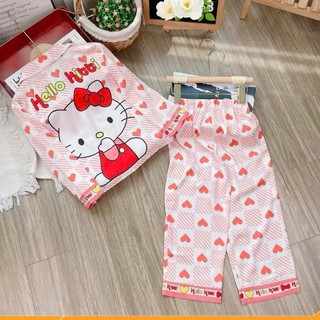 [13kg - 45kg] Bộ đồ ngủ lụa trẻ em cao cấp - Bộ bé gái tay dài quần dài - hoạ tiết đáng yêu