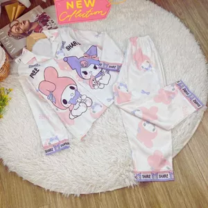 Bộ đồ ngủ lụa trẻ em cao cấp - Bộ bé gái tay dài quần dài - hoạ tiết đáng yêu