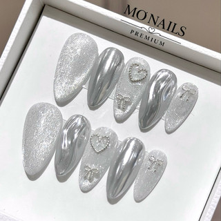 NailBox Thiết Kế Tráng Gương Bạc Phối Trắng Mắt Mèo Mơ77 Nhà Mơ Nails