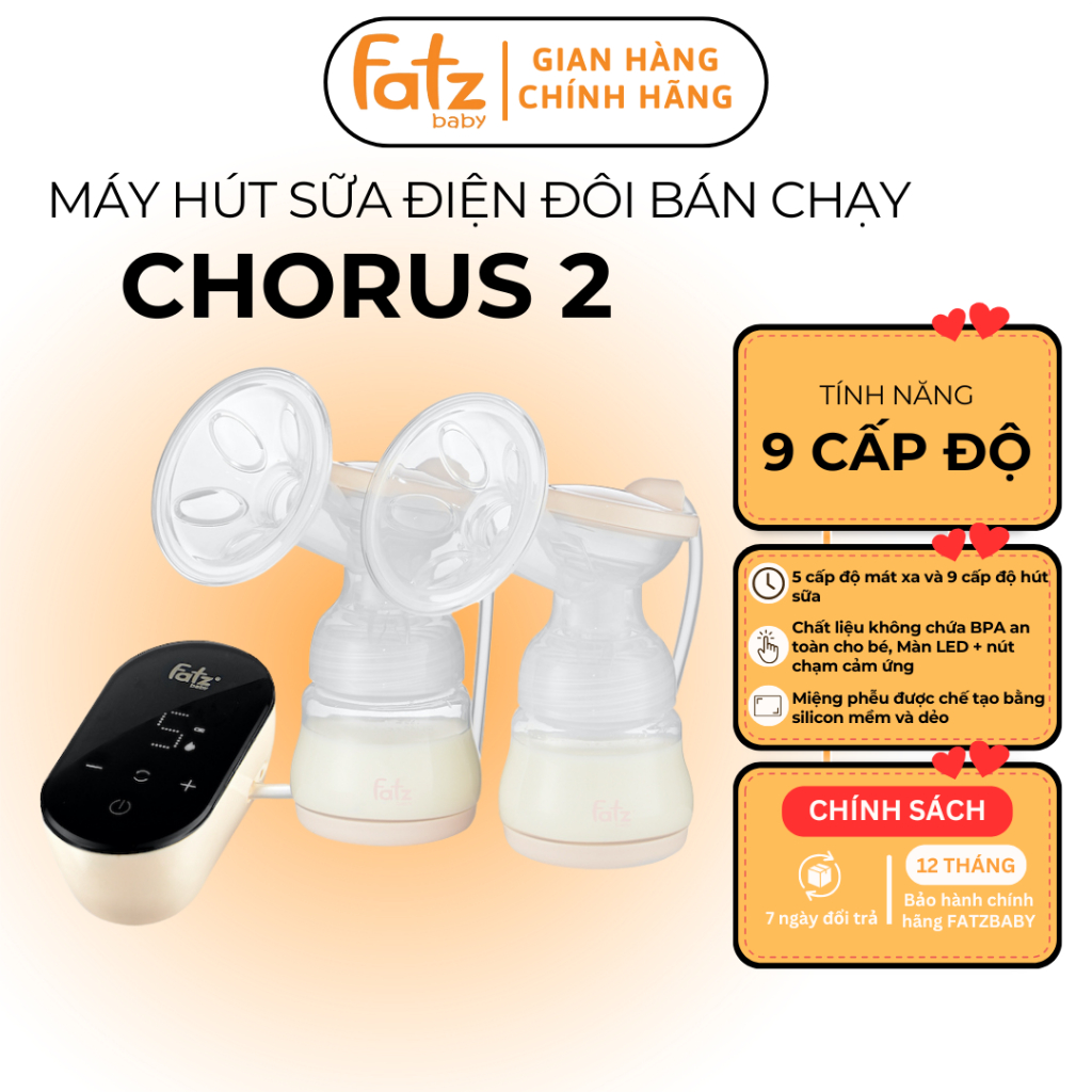 Máy hút sữa điện đôi FATZ BABY Chorus 2 FB1182MX có mát xa và hút sữa 9 ...