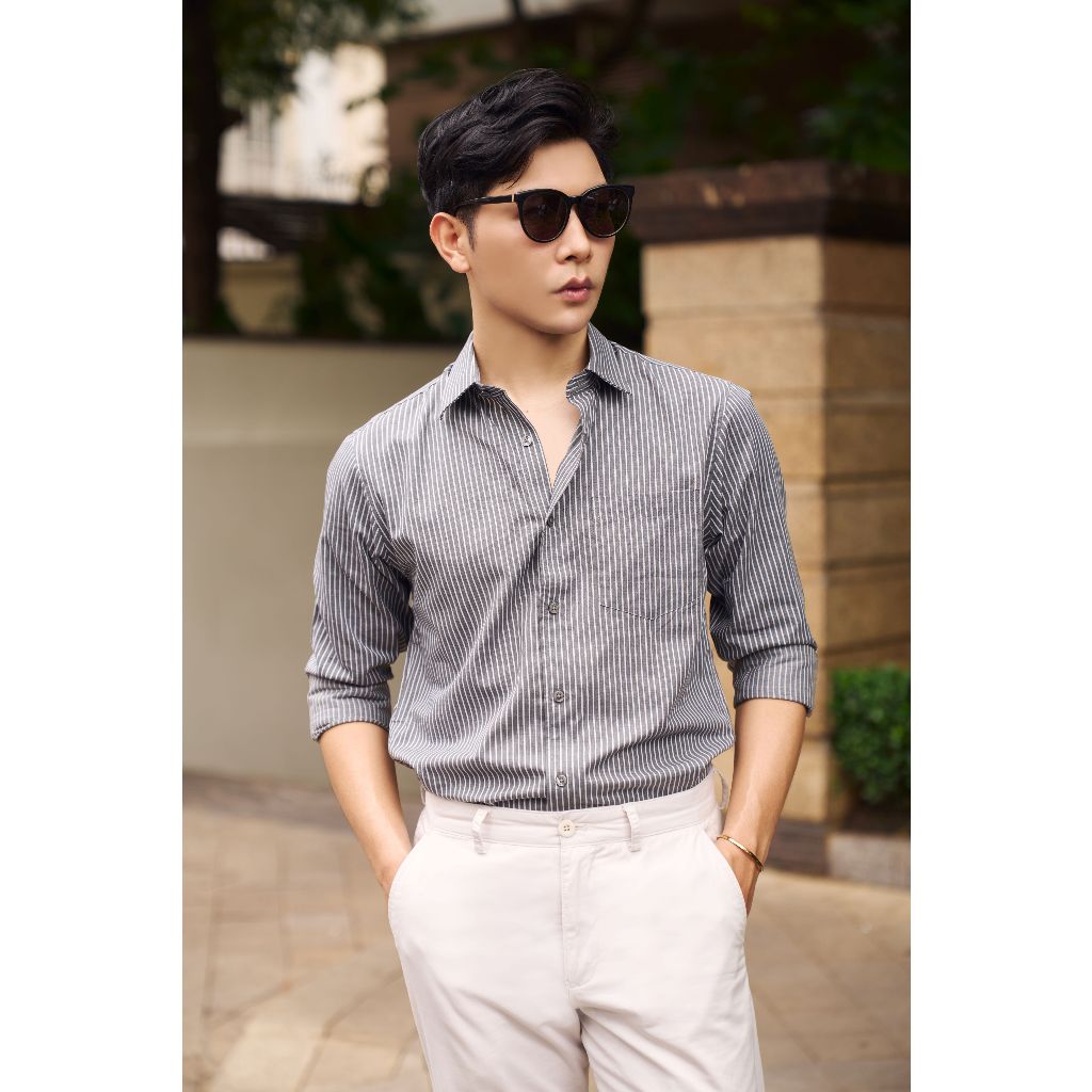 Áo Sơ Mi Nam Dài Tay NINOMAXX Kẻ Sọc Chất Cotton Thoáng Mát Form Slimft Tôn Dáng Lịch Lãm 2101082