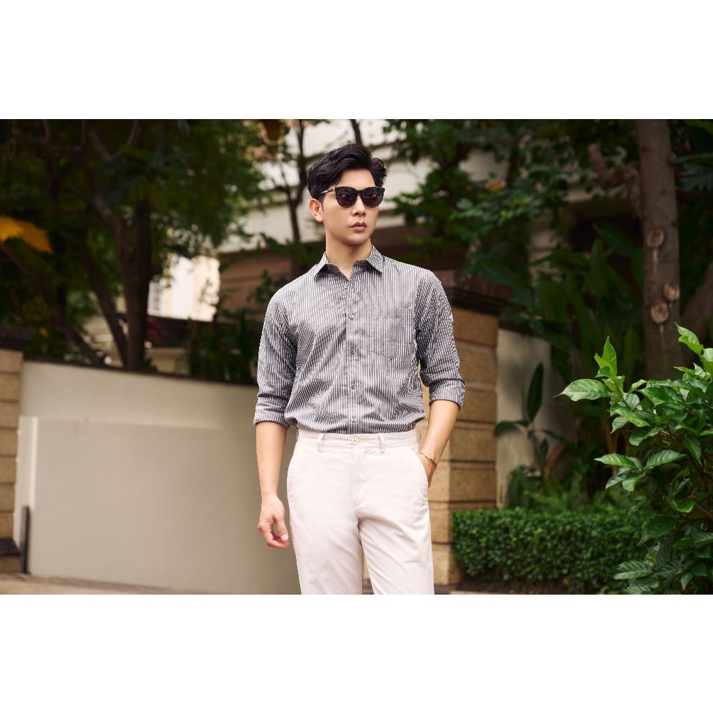 Áo Sơ Mi Nam Dài Tay NINOMAXX Kẻ Sọc Chất Cotton Thoáng Mát Form Slimft Tôn Dáng Lịch Lãm 2101082