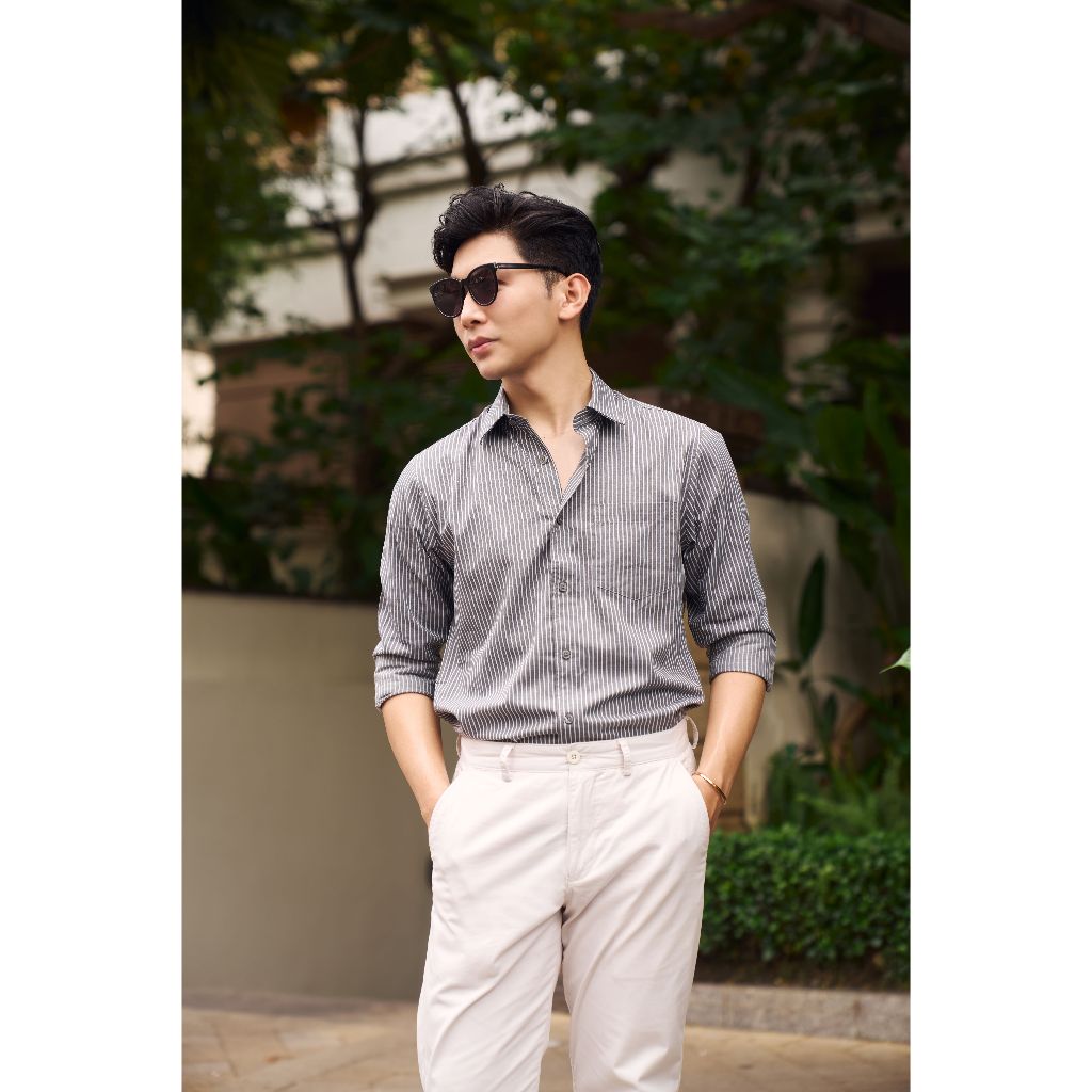Áo Sơ Mi Nam Dài Tay NINOMAXX Kẻ Sọc Chất Cotton Thoáng Mát Form Slimft Tôn Dáng Lịch Lãm 2101082