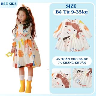 Váy Cho Bé Gái, Váy Cho Bé Gái Dài Tay Thiết Kế Hoạt Hình Dễ Thương Chất Liệu Cotton Mềm Mại