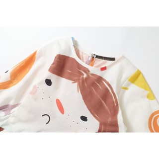 Váy Cho Bé Gái, Váy Cho Bé Gái Dài Tay Thiết Kế Hoạt Hình Dễ Thương Chất Liệu Cotton Mềm Mại