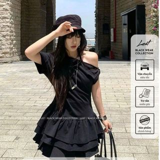 Váy nữ thiết kế lệch vai cá tính LUST Đầm nữ siêu xinh phối xòe tầng chất liệu cotton dày dặn N179