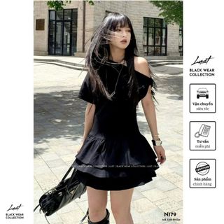 Váy nữ thiết kế lệch vai cá tính LUST Đầm nữ siêu xinh phối xòe tầng chất liệu cotton dày dặn N179