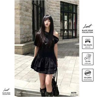 Váy nữ thiết kế lệch vai cá tính LUST Đầm nữ siêu xinh phối xòe tầng chất liệu cotton dày dặn N179