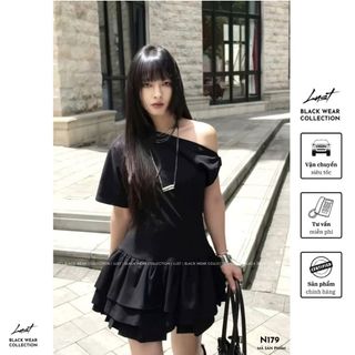 Váy nữ thiết kế lệch vai cá tính LUST Đầm nữ siêu xinh phối xòe tầng chất liệu cotton dày dặn N179