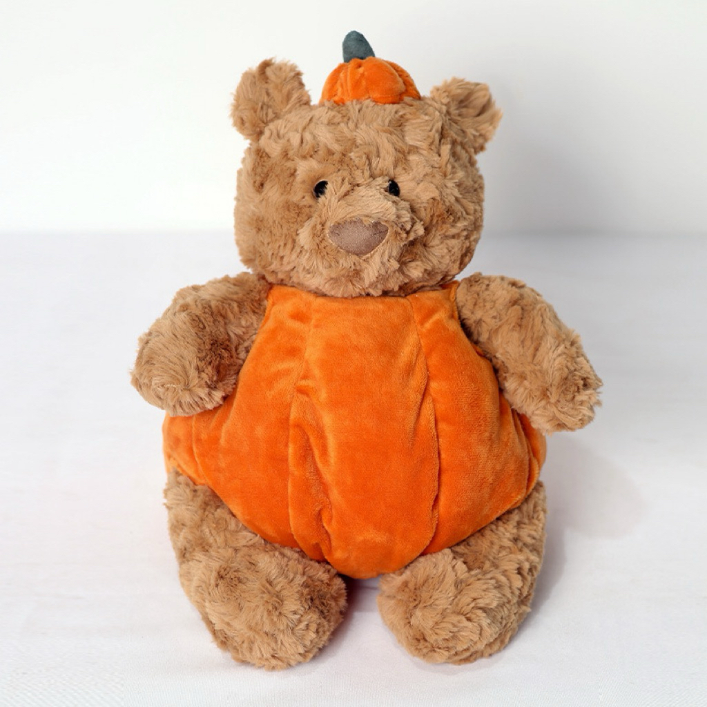 Gấu Thú Bông Teddy Nâu Quả Bí Đỏ Halloween Quà Tặng Độc Đáo Lông Xù Siêu Mềm Mịn Siêu Dễ Thương