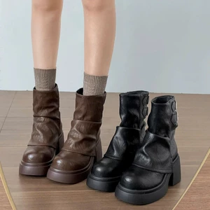 Giày nữ, giày bốt nữa cổ váy đế cao 6cm phong cách trẻ trung, cá tính