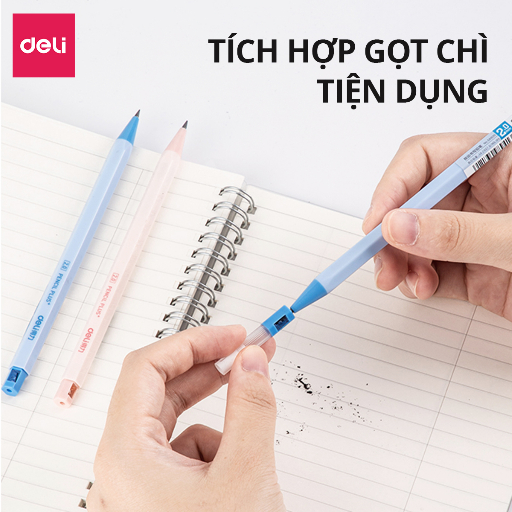 Bút Chì Bấm Deli 2mm 2B – Học Sinh Tiểu Học, Giúp Cầm Đúng Tư Thế, Viết Êm, Không Mỏi Tay