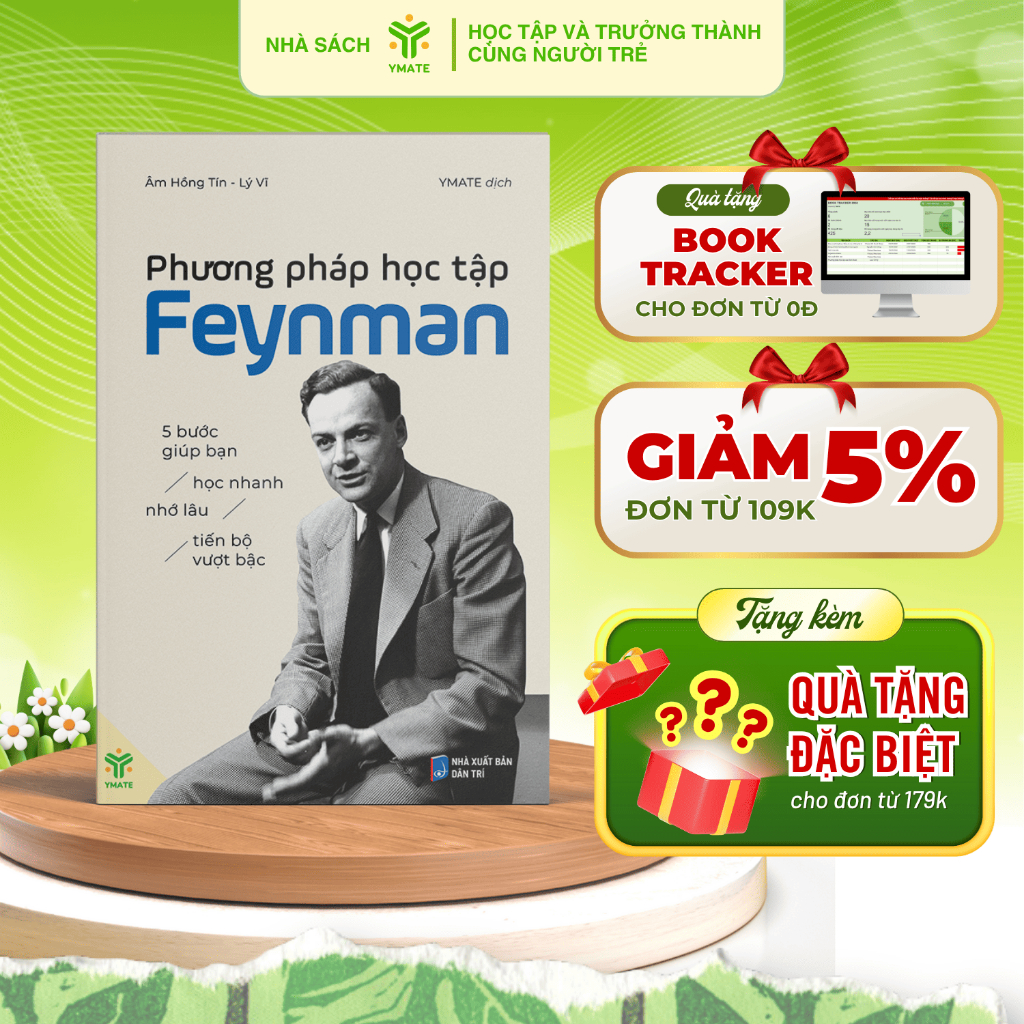 Sách - Phương Pháp Học Tập Feynman- 5 Bước Giúp Bạn Học Nhanh Nhớ Lâu Tiến Bộ Vượt Bậc - Ymate Books
