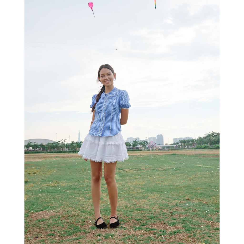 TheBlueTshirt - Chân váy trắng xoè ren có quần bảo hộ cho nữ - Blush Kiss Skirt