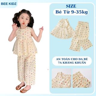 Đồ Bộ Bé Gái, Set Đồ Bộ Cho Bé Gái Thiết Kế Áo Sát Nách Quần Ống Suông Họa Tiết Chấm Bi Dễ Thương