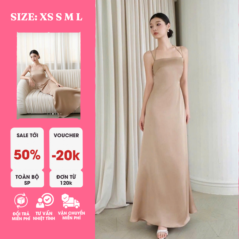 Đầm Lụa Hàn Hai Dây Đổ Sau Lưng – Nữ Tính, Quyến Rũ, Sang Trọng