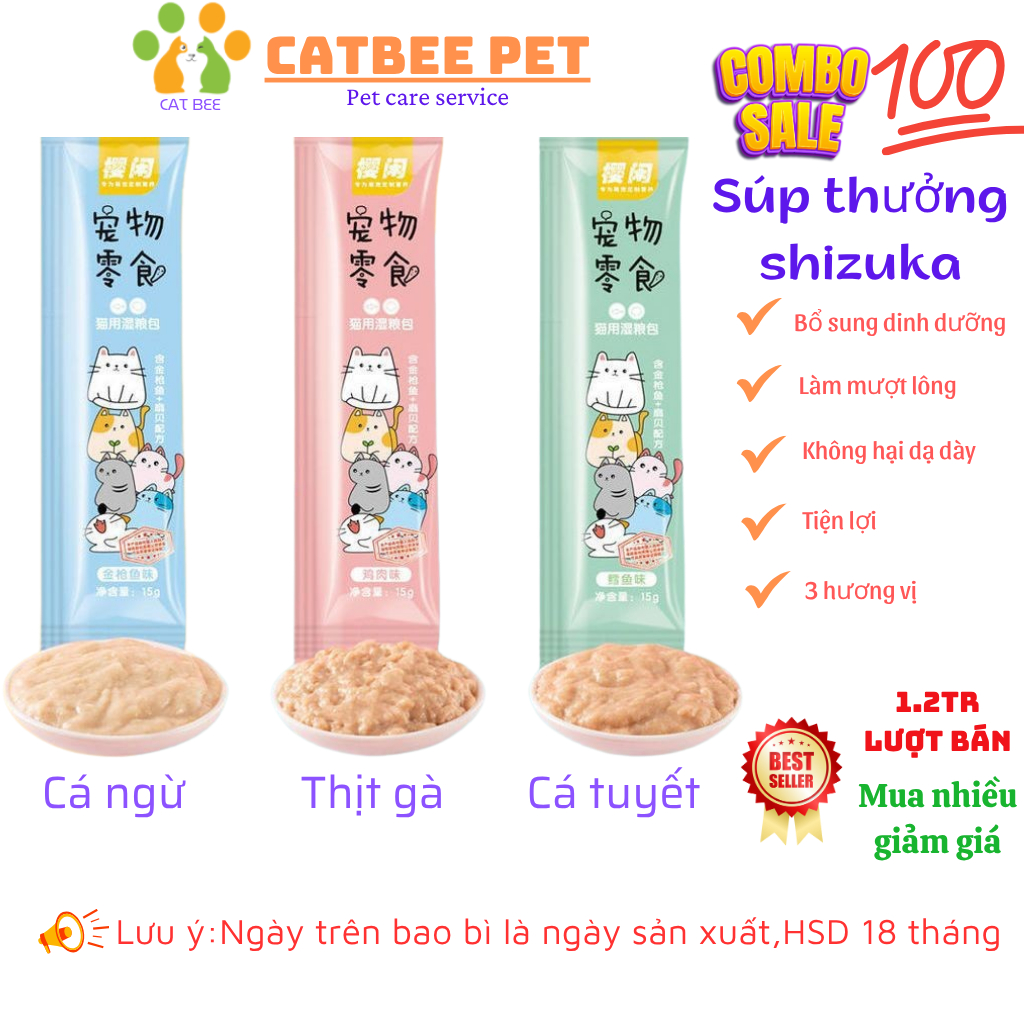 Combo Súp Thưởng Dinh Dưỡng Shizuka Cho Mèo Thanh 15G-100 Súp Thưởng Shizuka