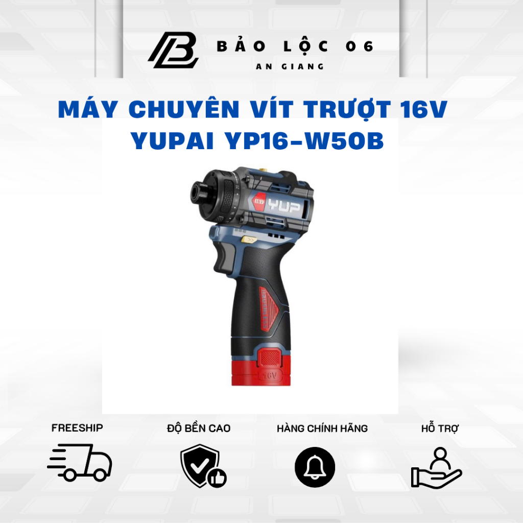 YUPAI Máy Vặn Vít Pin 16V YP16-W50B - Động Cơ Khỏe, Pin Bền 2.0Ah, Siết Ốc Nhanh Chóng 20 Cấp Trượt, 3 Cấp Chỉnh Lực, Tố