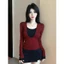 Áo Thun Dài Tay Phối 2 Lớp Đỏ Đen RANSHI Tiểu Thư Hotgirl Dễ Phối Đồ Cotton Mềm Mát - RA339