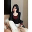 Áo Thun Dài Tay Phối 2 Lớp Đỏ Đen RANSHI Tiểu Thư Hotgirl Dễ Phối Đồ Cotton Mềm Mát - RA339