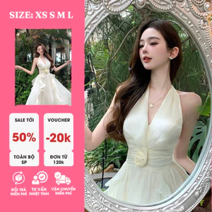 Đầm Voan Maxi Trắng Hở Lưng Nhún Eo – Nữ Tính, Bay Bổng, Sang Trọng